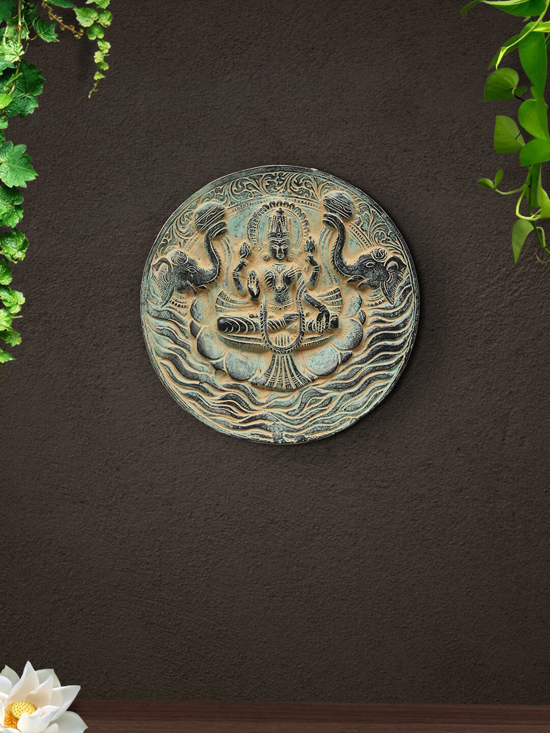 

Imli Street Green & Black Godess Lakshmi Wall Hanging Plate, Metallic