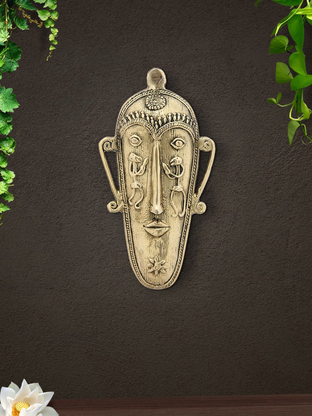

Imli Street Golden Tribal Mask Brass Wall Decor, Gold