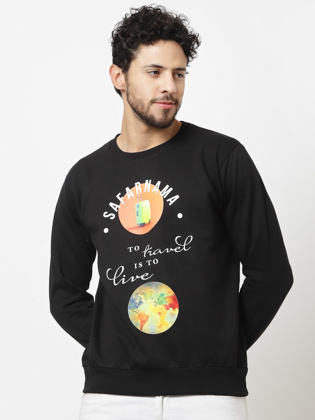 

Beetein Lamhein Graphic Printed Round Neck Cotton Sweatshirt, Black