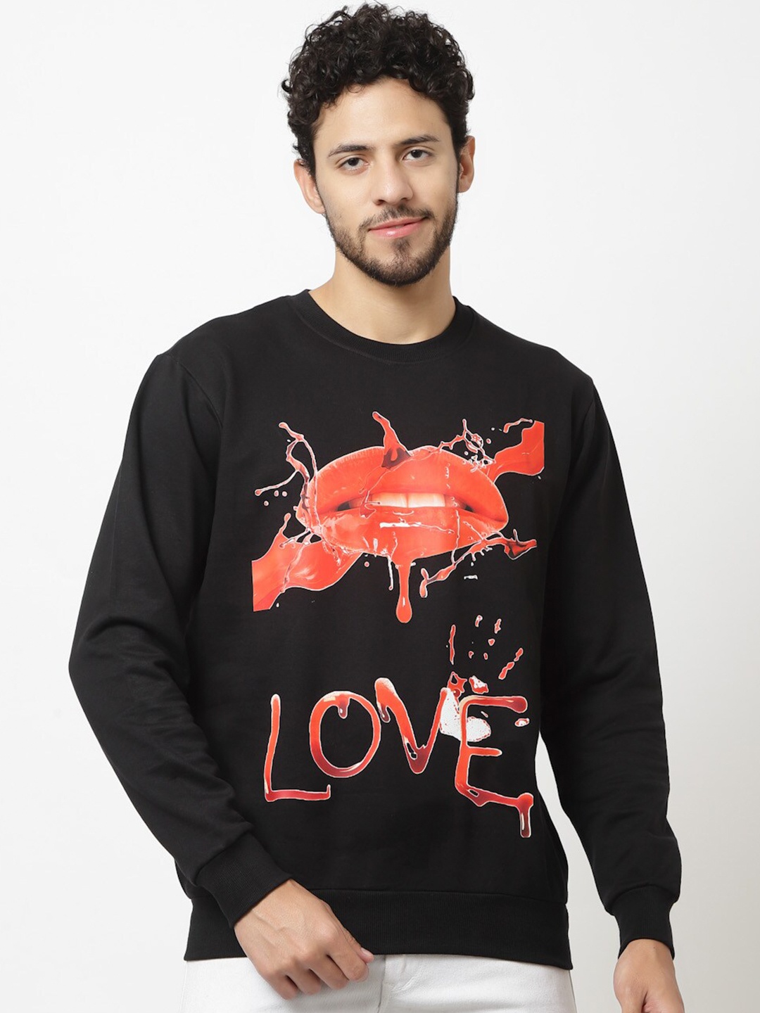 

Beetein Lamhein Graphic Printed Cotton Pullover Sweatshirt, Black