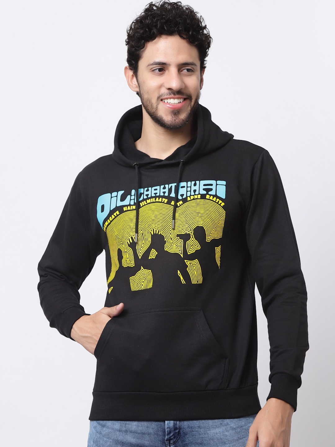 

Beetein Lamhein Graphic Printed Hooded Cotton Sweatshirt, Black