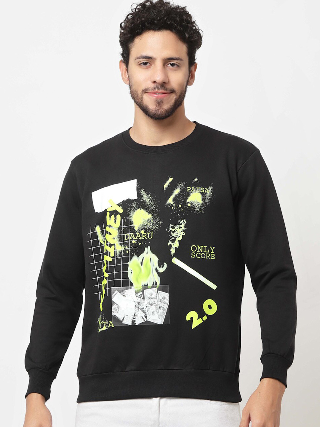 

Beetein Lamhein Graphic Printed Hooded Cotton Sweatshirt, Black