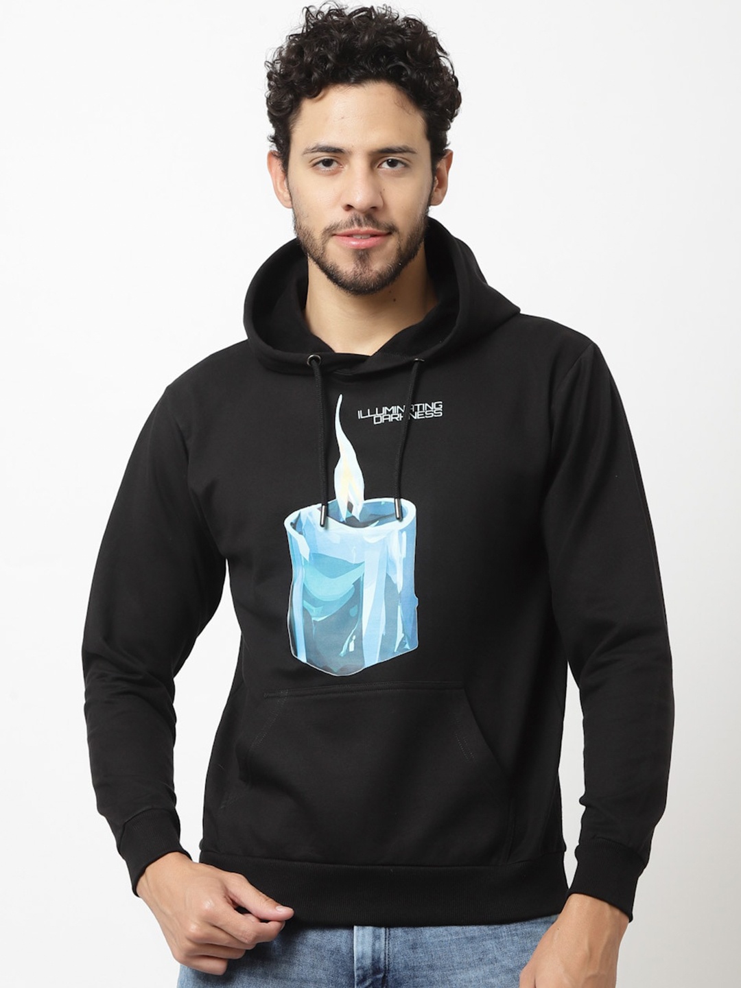 

Beetein Lamhein Graphic Printed Hooded Cotton Pullover, Black