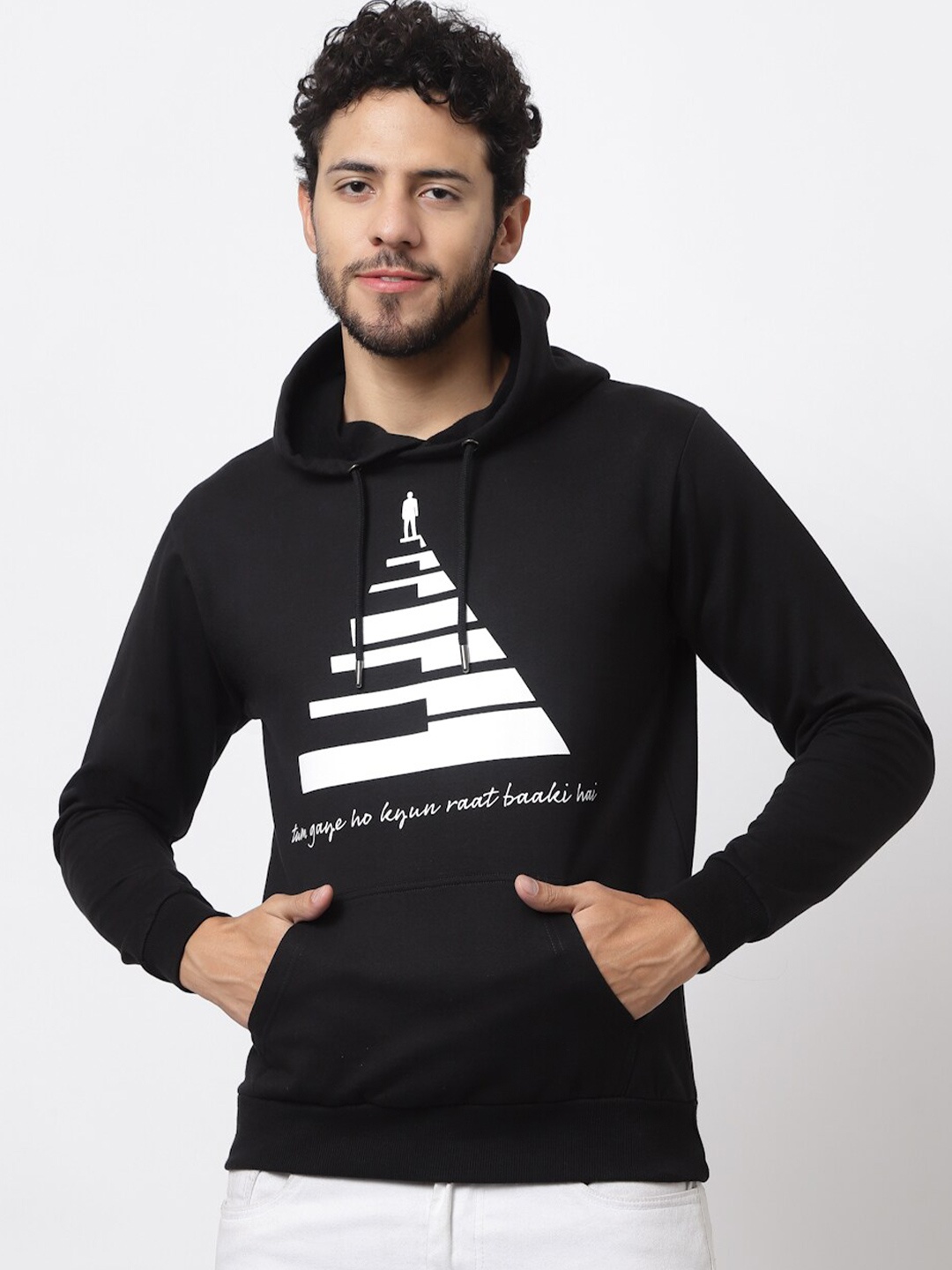 

Beetein Lamhein Graphic Printed Hooded Cotton Pullover, Black