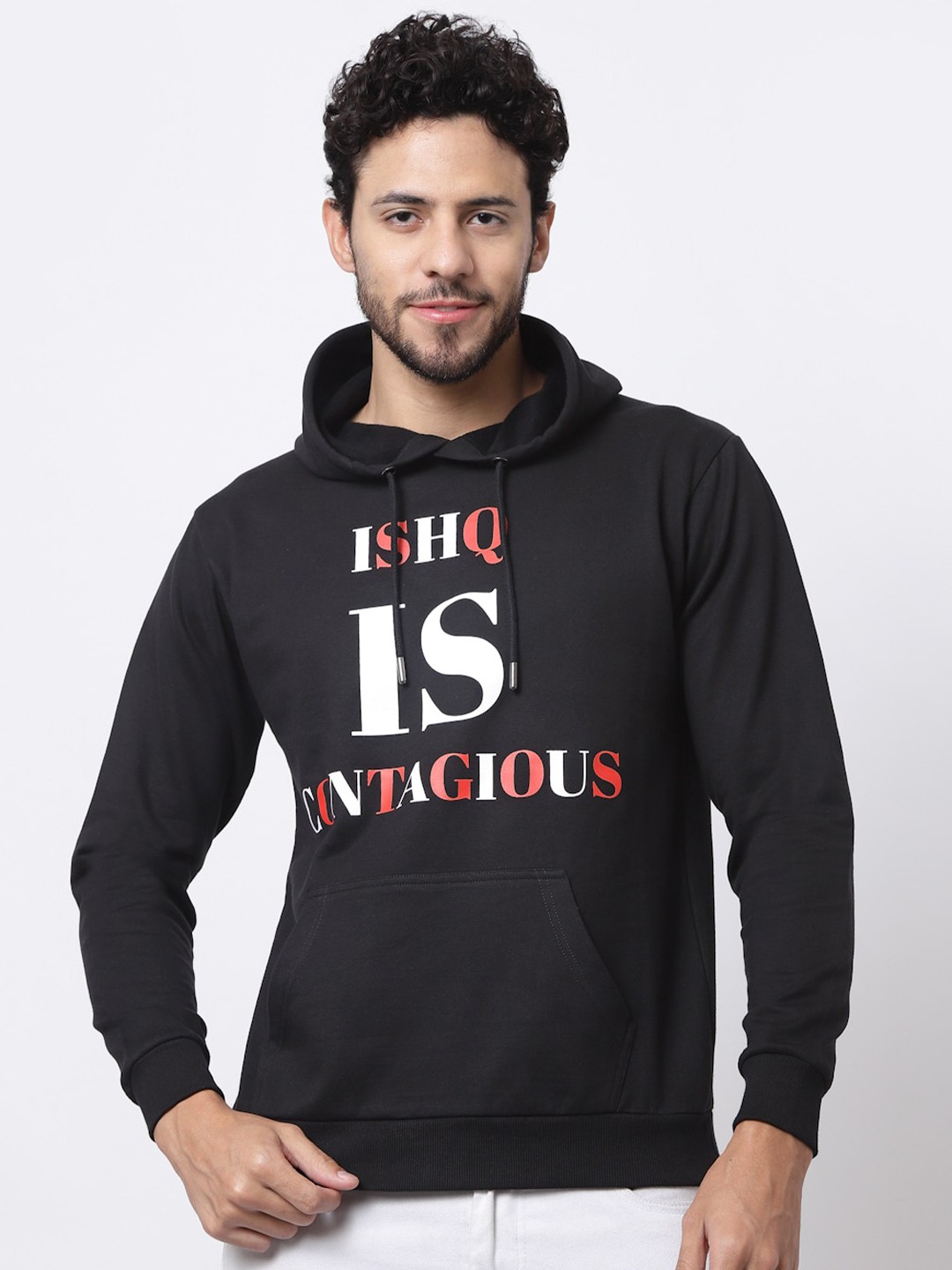 

Beetein Lamhein Typography Printed Hooded Cotton Pullover, Black