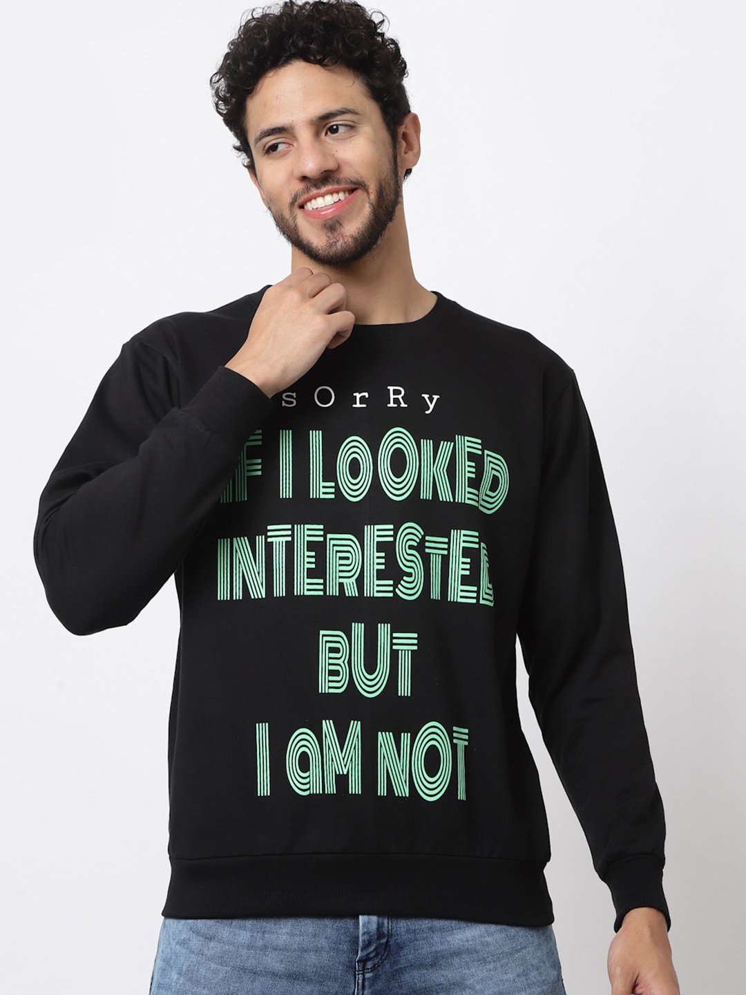 

Beetein Lamhein Typography Printed Round Neck Cotton Sweatshirt, Black