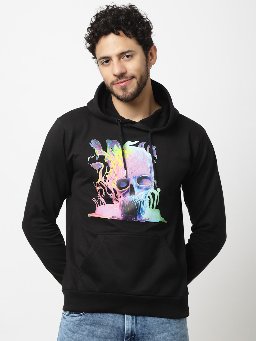 

Beetein Lamhein Graphic Printed Hooded Cotton Sweatshirt, Black