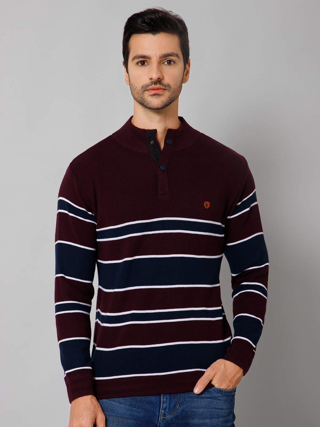 

Cantabil Striped Pullover Sweaters, Maroon