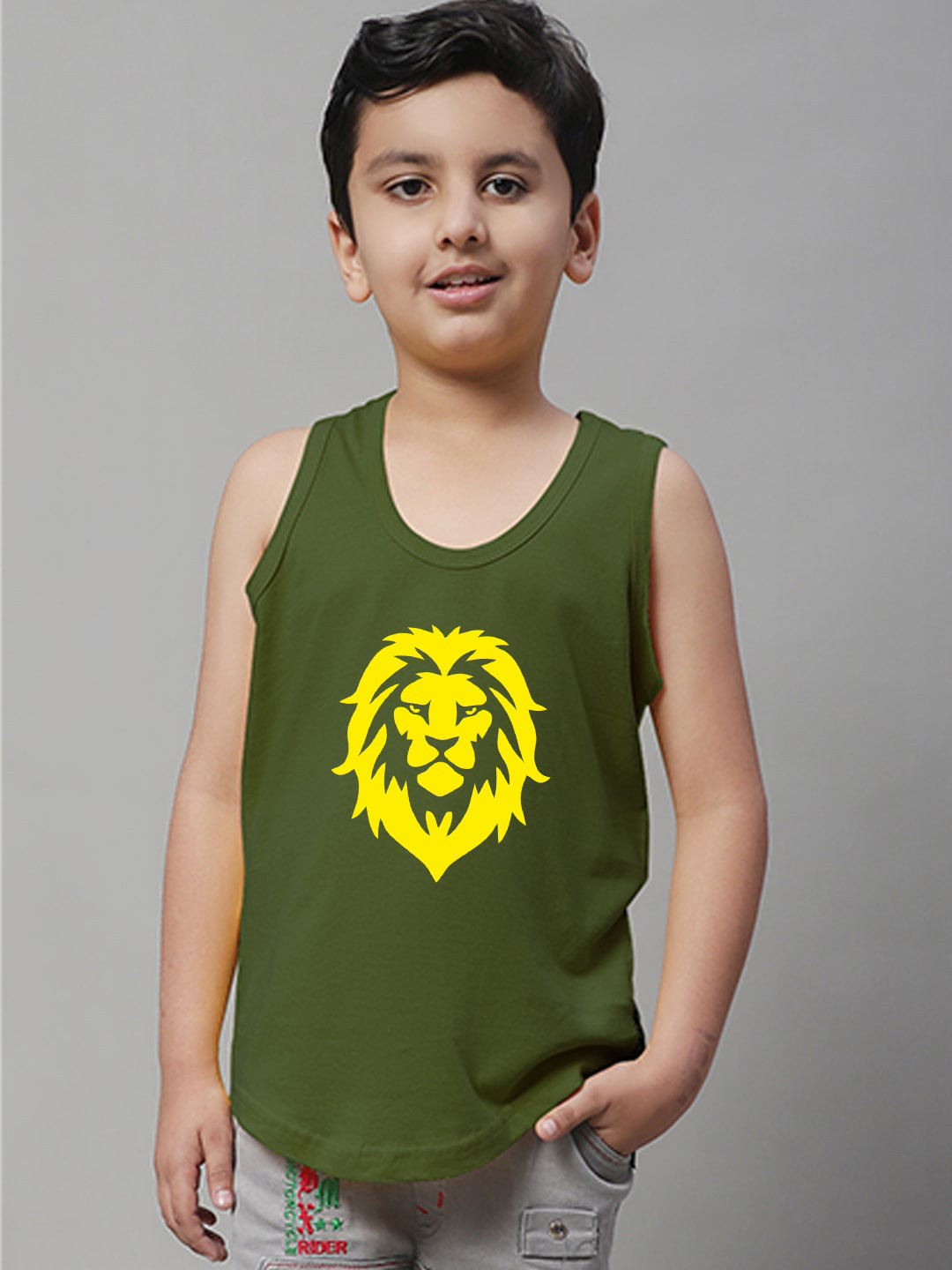 

Friskers Boys Printed Skin Friendly Pure Cotton Innerwear Vests KDC505-34-2-3Y, Olive