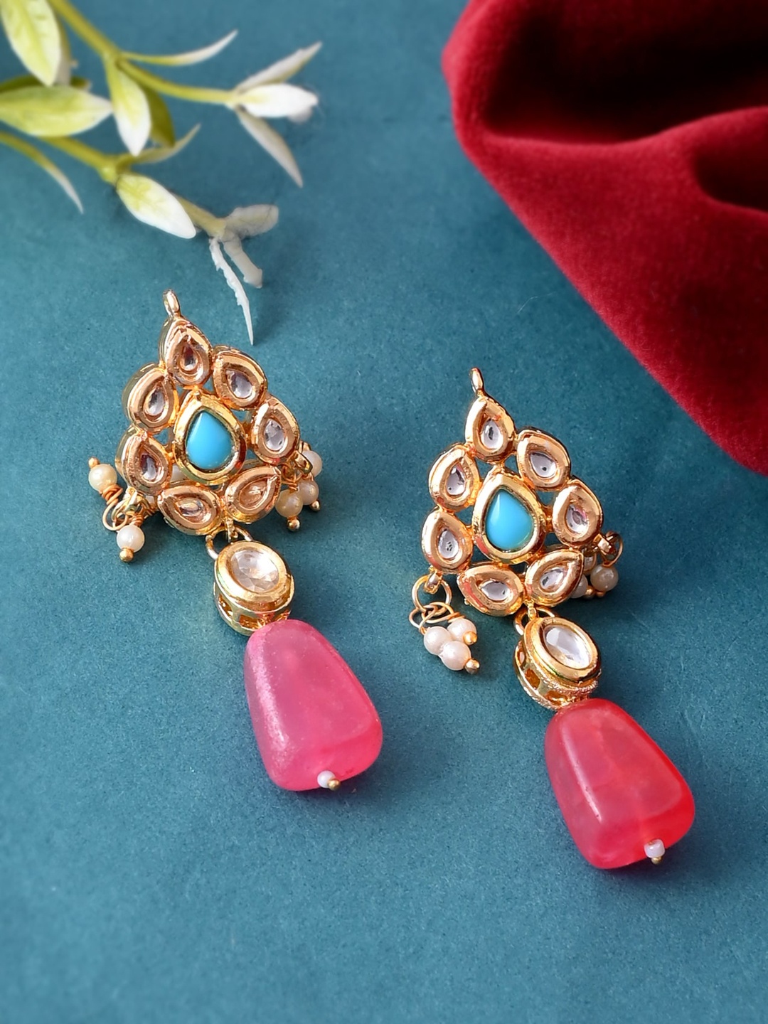 

Fabstreet Gold-Plated Teardrop Shaped Drop Earrings