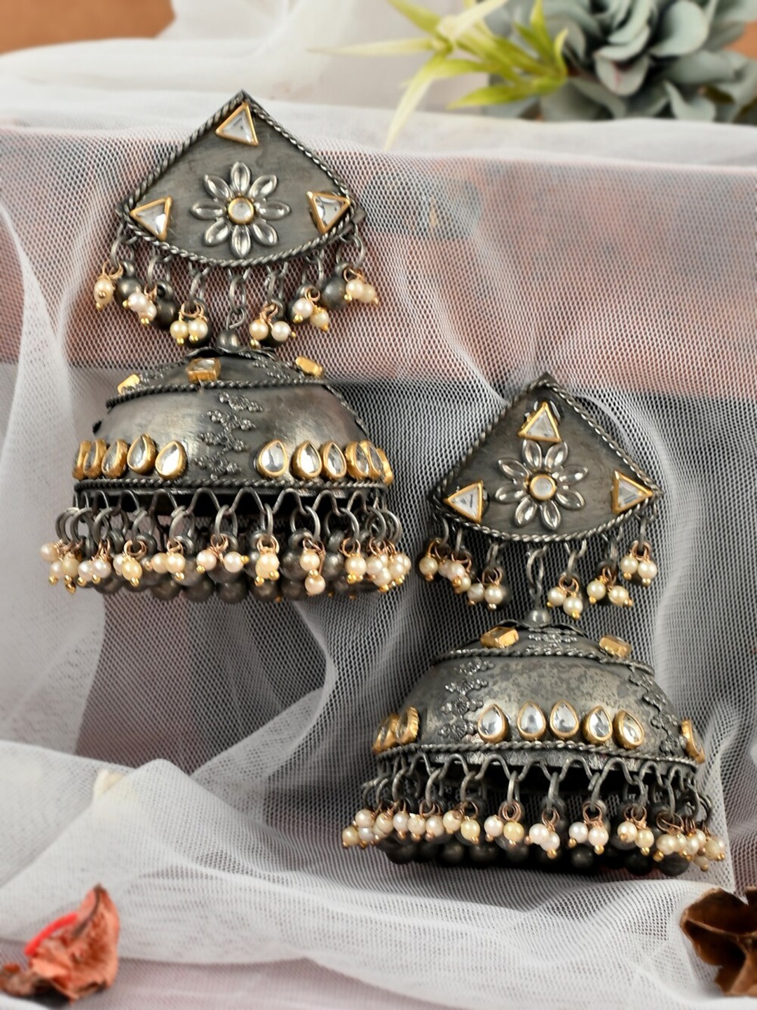 

Fabstreet Silver-Plated Dome Shaped Jhumkas