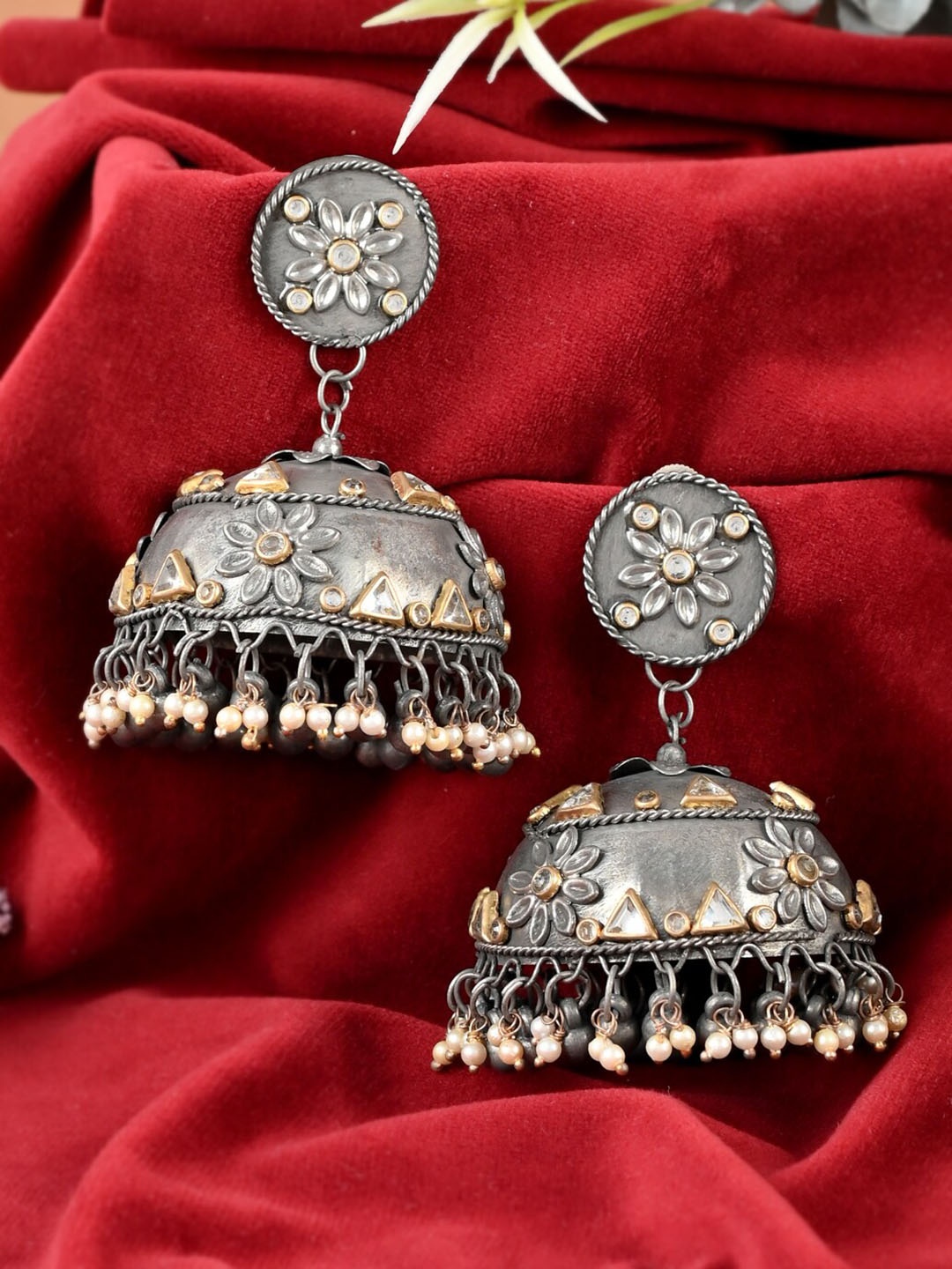 

Fabstreet Silver-Plated Dome Shaped Jhumkas