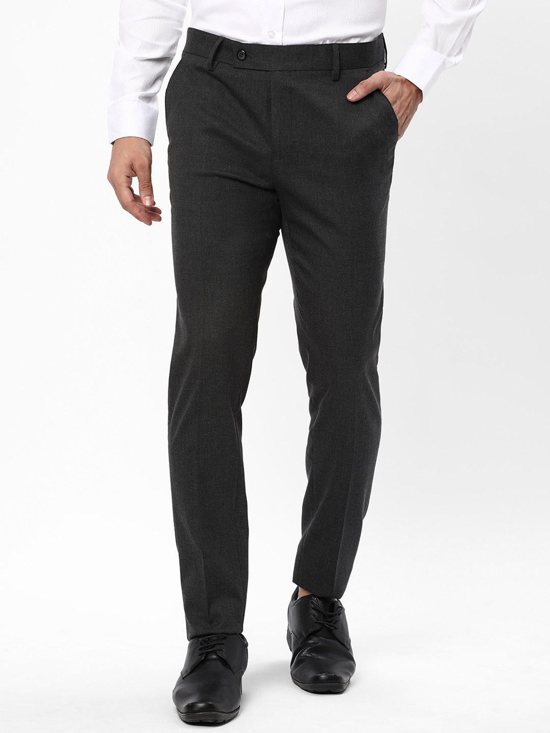 

R&B Men Slim Fit Formal Trousers, Grey