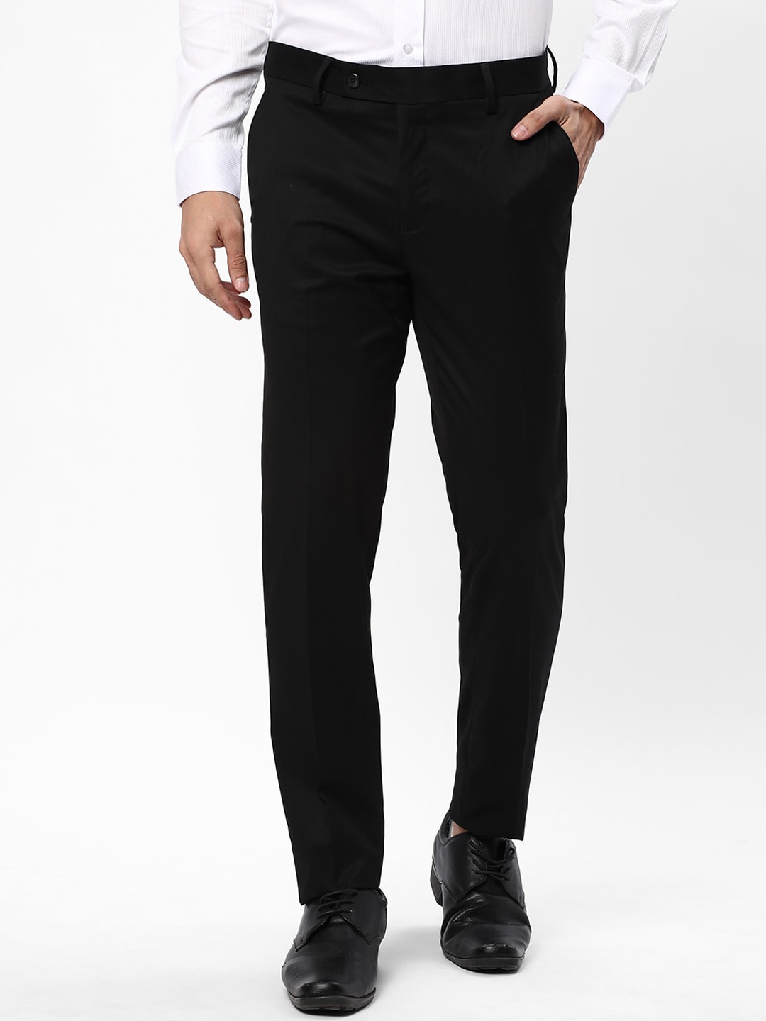

R&B Men Slim Fit Formal Trousers, Black