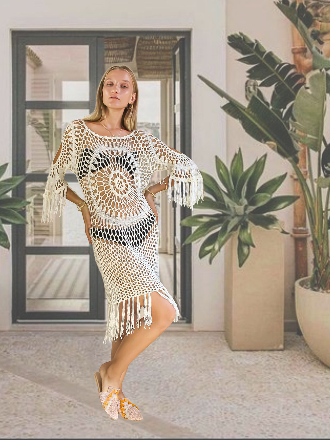 

Be Sunset Ibiza Self Design Acrylic A-Line Midi Dress, White