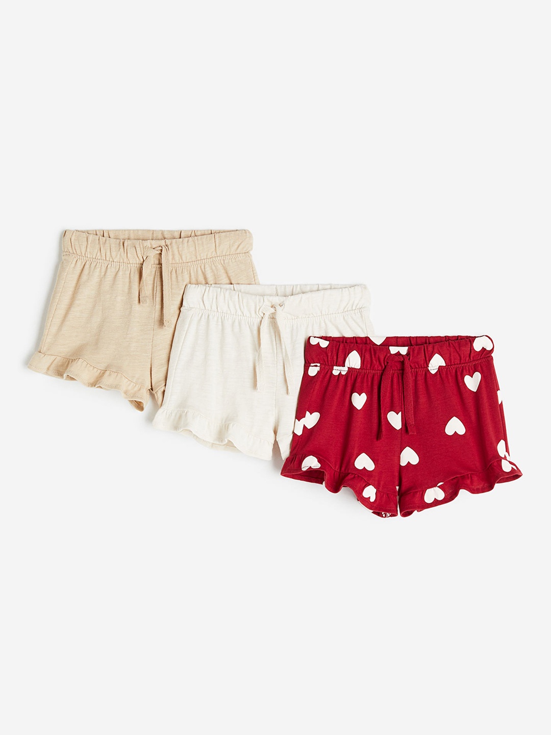 

H&M Boys 3-Pack Flounce-Trimmed Shorts, Beige