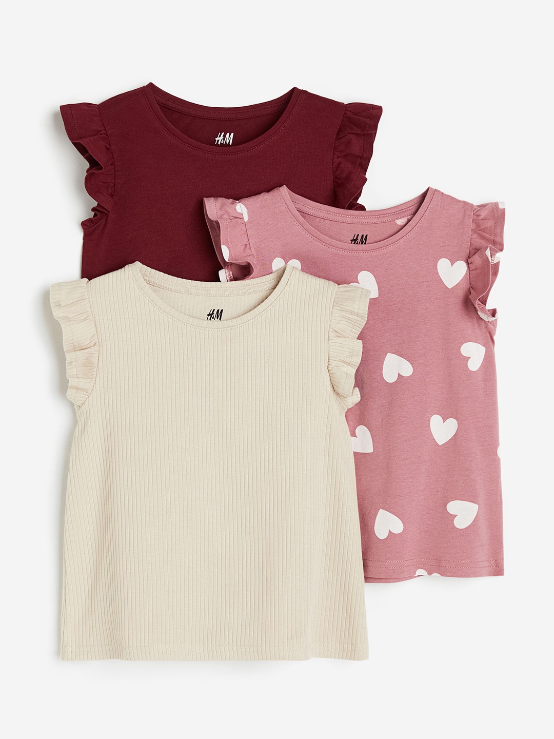 

H&M Infant Girls 3-Pack Cotton Jersey Vest Tops, Beige