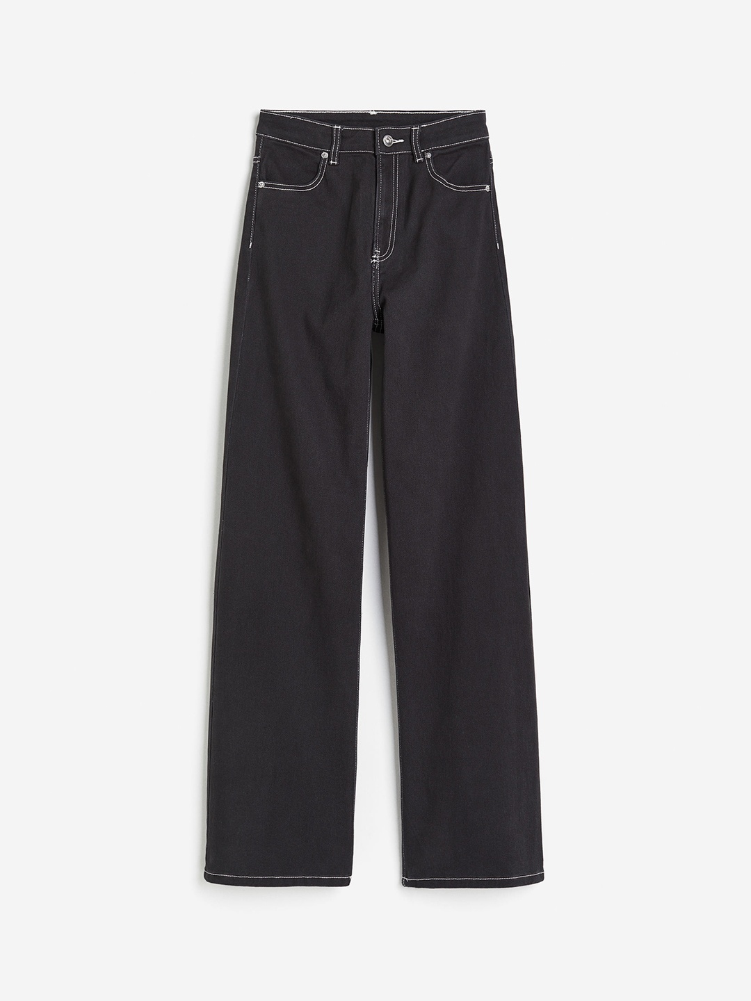 

H&M Women Wide Twill Trousers, Black