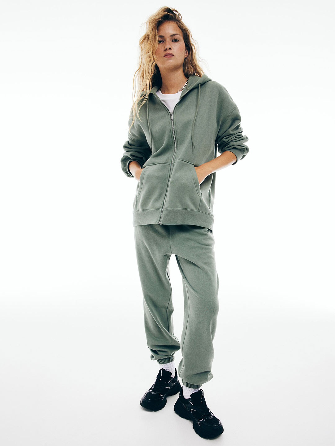 

H&M Oversized Zip-Through Hoodie, Green