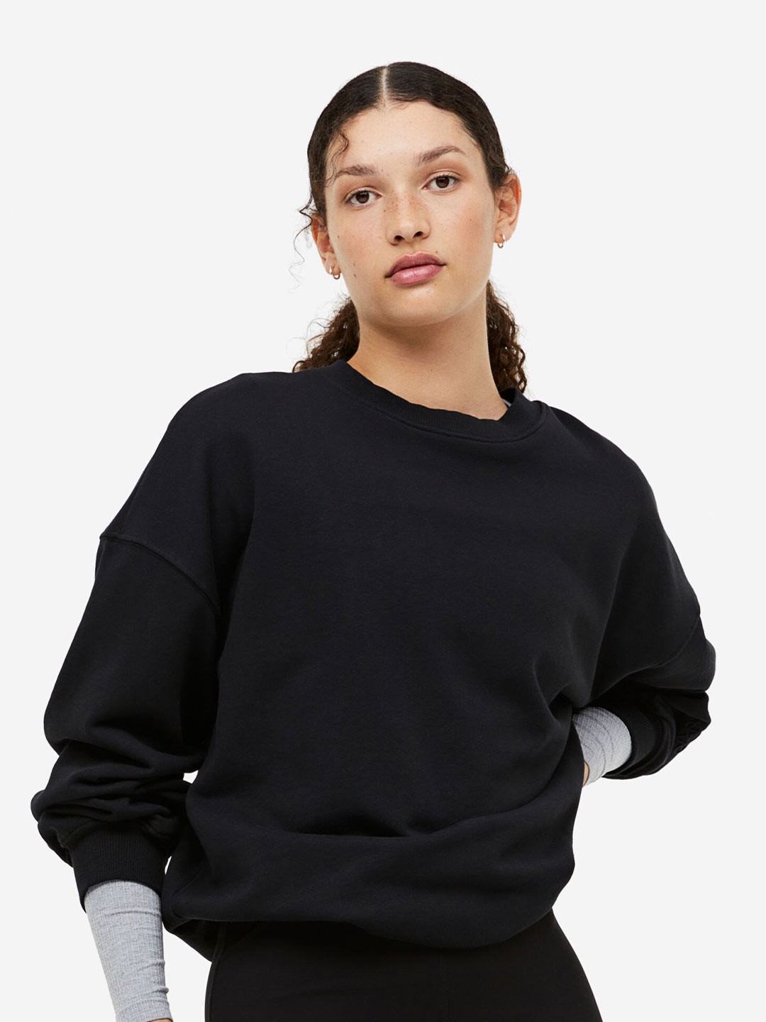 

H&M Pure Cotton DryMove Sports Sweatshirt, Black