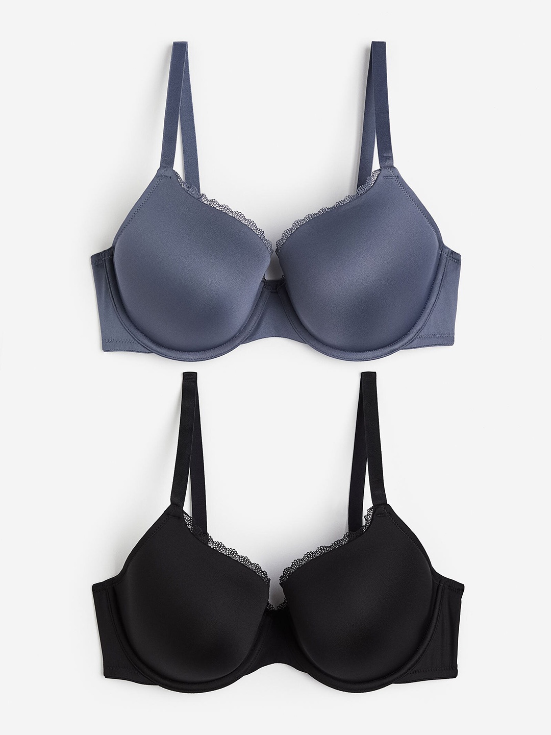 

H&M 2-Pack Padded Underwired Microfibre Bras, Blue