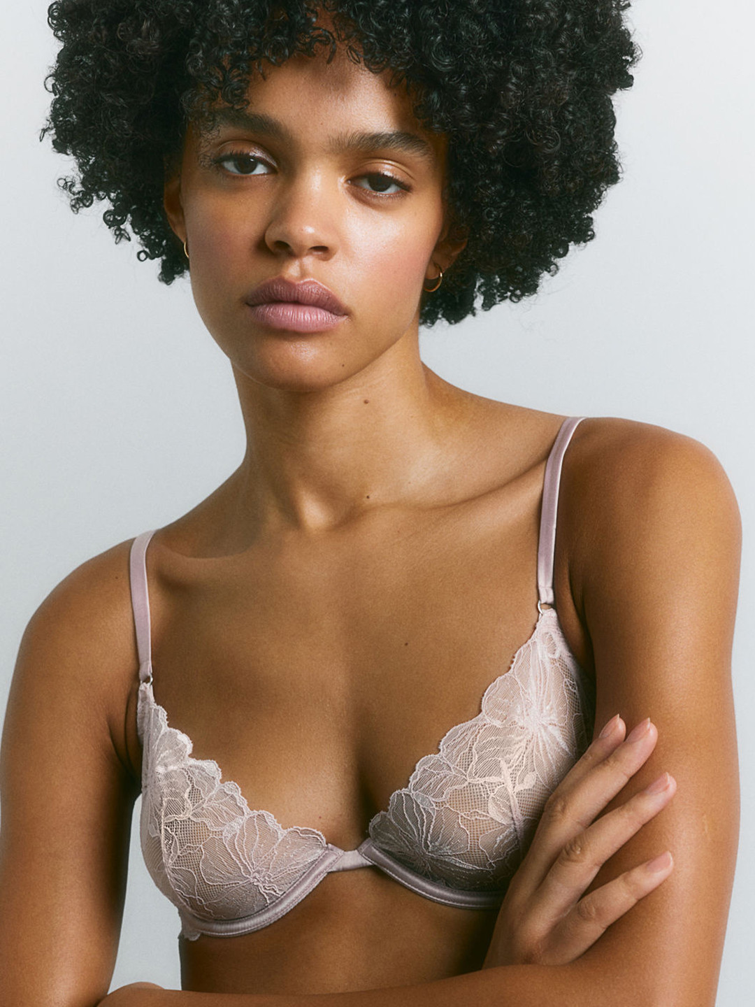 

H&M Non-Padded Underwired Lace Bra, Pink