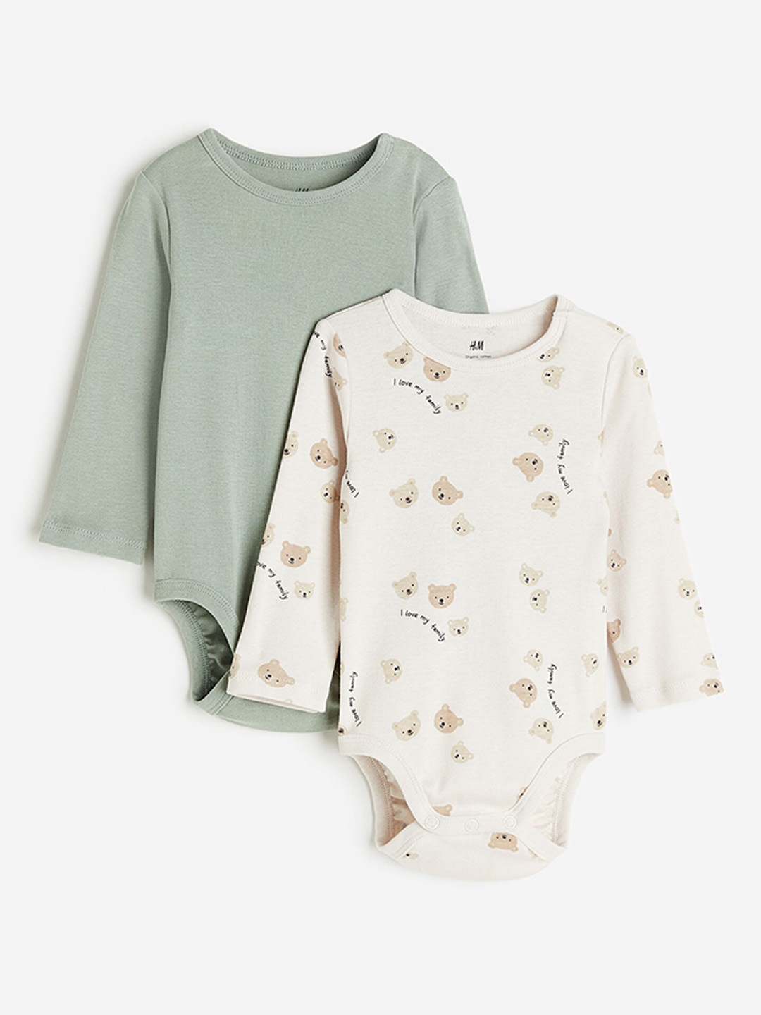 

H&M Infant Boys 2-Pack Long-Sleeved Bodysuits, Beige