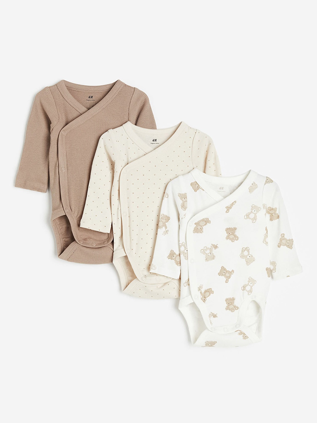

H&M Infant Boys 3-Pack Wrapover Pure Cotton Bodysuits, White