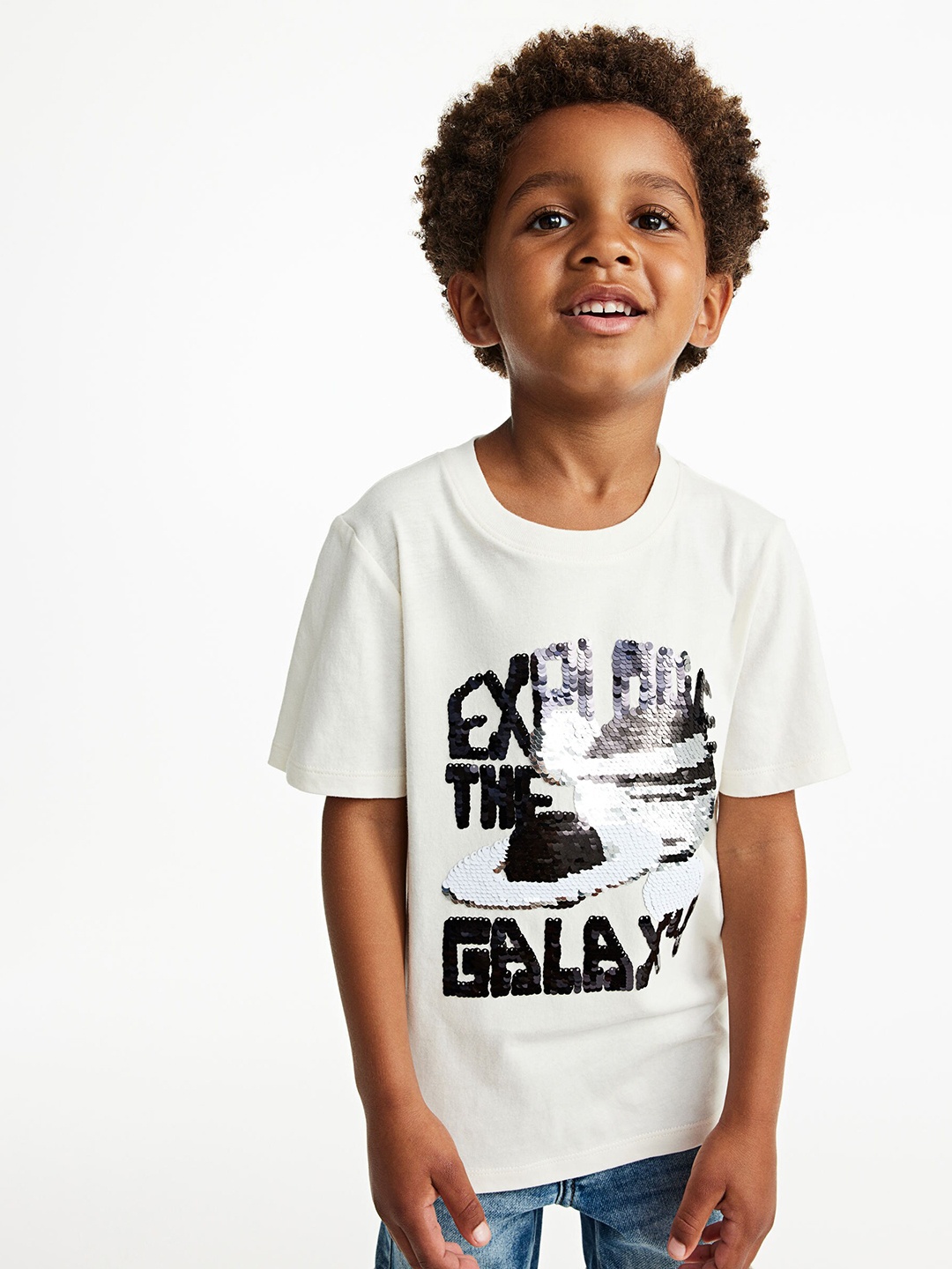 

H&M Boys Pure Cotton Interactive-Motif T-Shirt, White