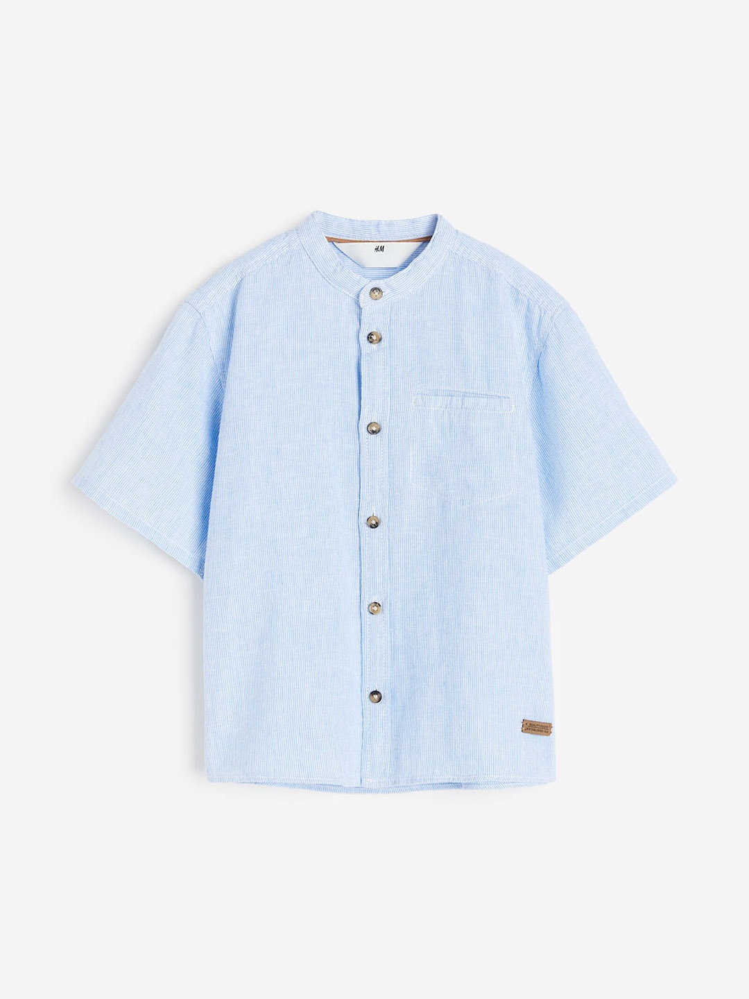 

H&M Boys Linen-Cotton Short-Sleeved Grandad Shirts, Blue