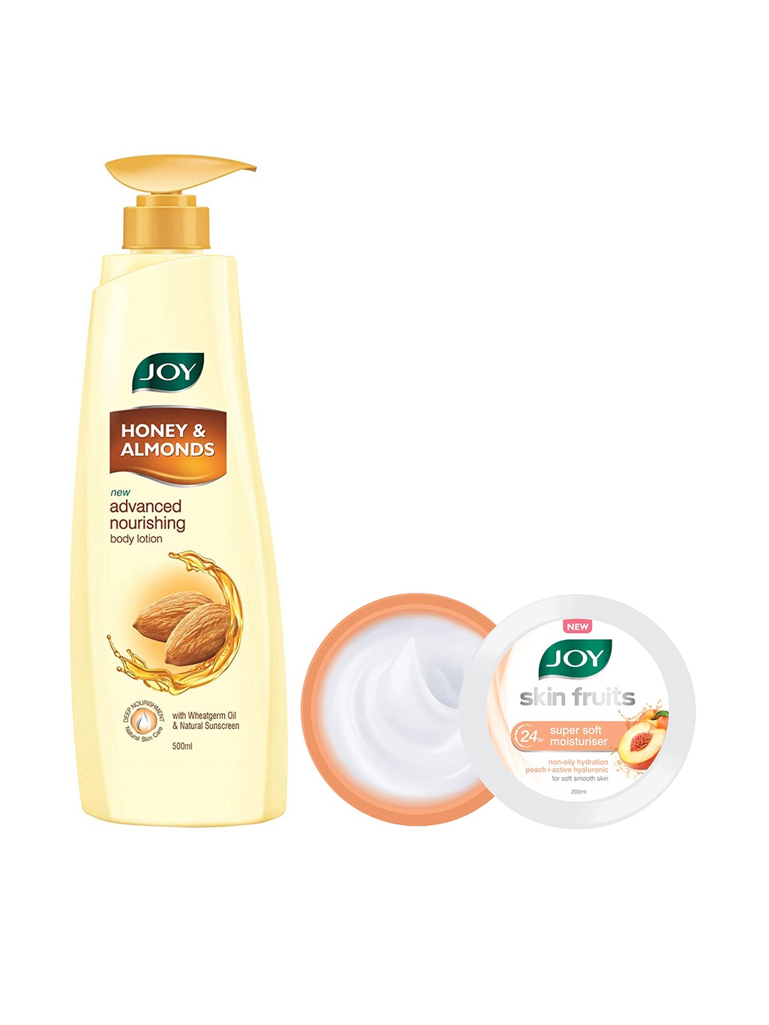 

JOY Honey & Almonds Body Lotion 500ml & Skin Fruits Moisturiser 200ml Combo, Orange