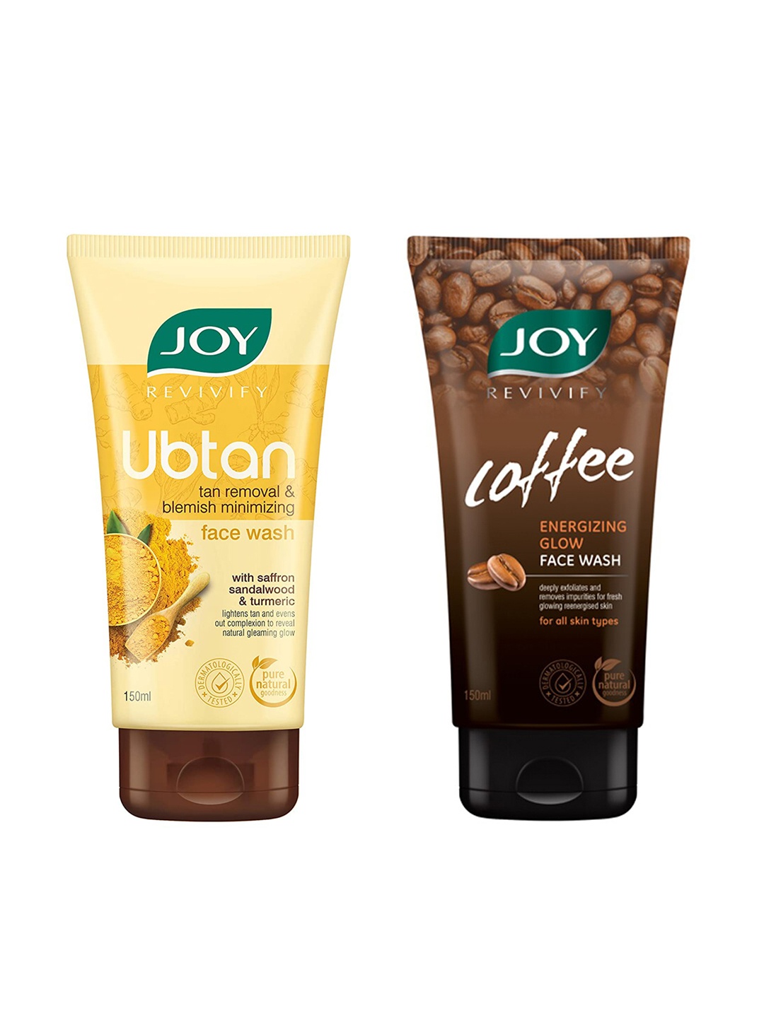 

JOY Revivify Energizing Glow Coffee & Tan Removal Ubtan Face Wash Combo - 150ml Each, Brown