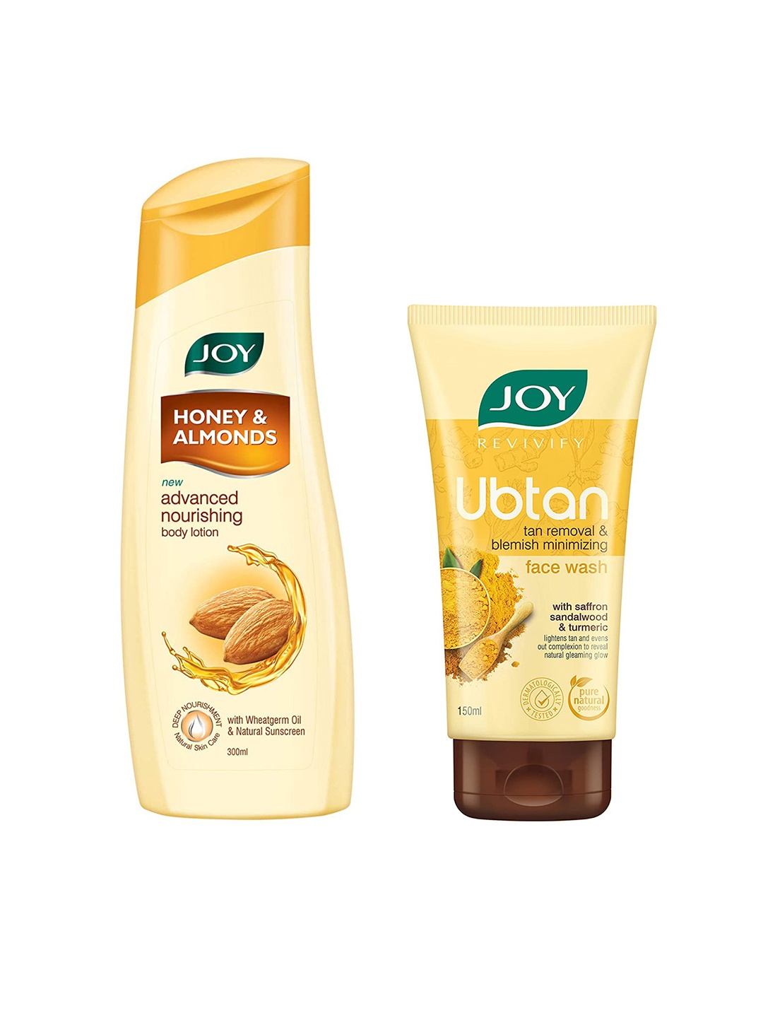 

JOY Honey & Almonds Body Lotion 300ml With Revivify Tan Removal Ubtan Face Wash 150ml, Beige