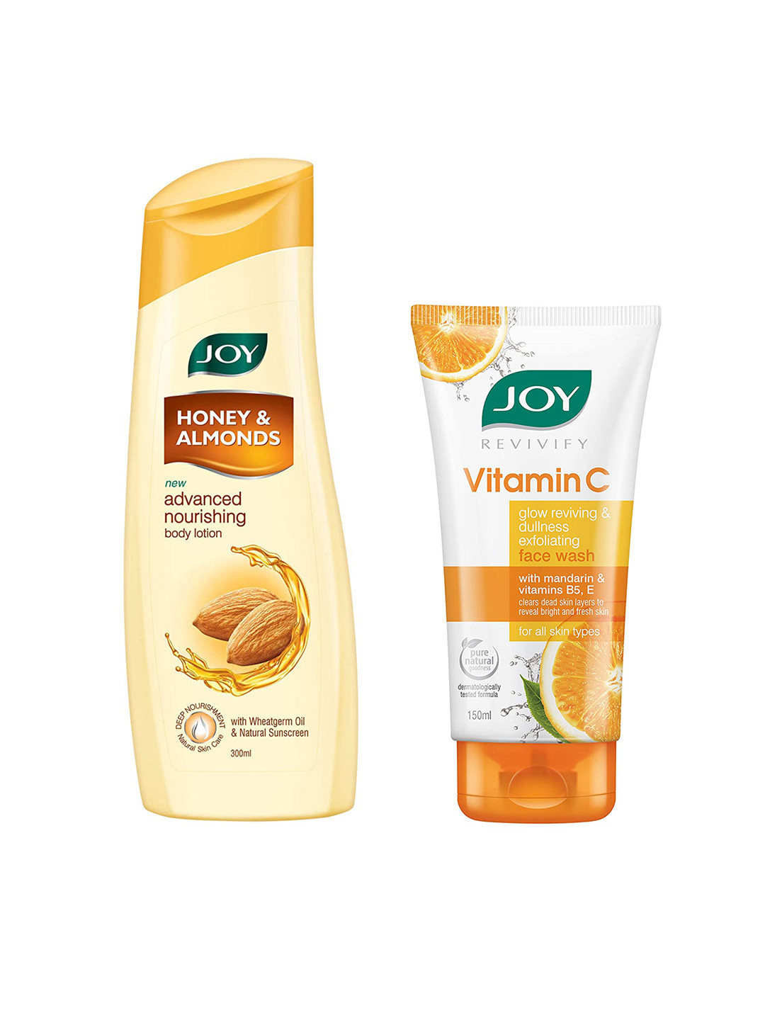 

JOY Revivify Vitamin C Face Wash 150ml & Honey Almonds Nourishing Body Lotion 300ml, Orange