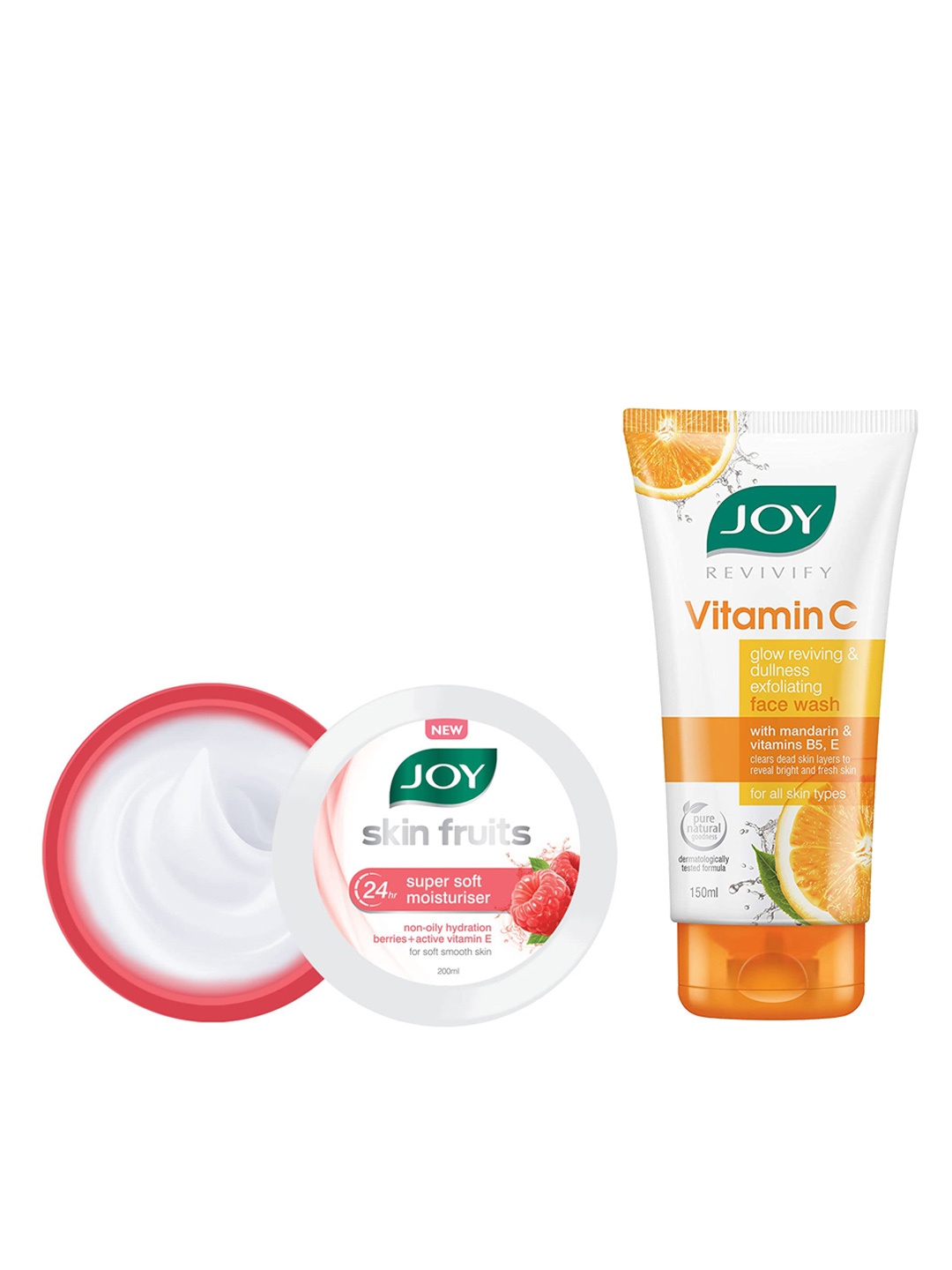 

JOY Revivify Vitamin C Face Wash 150ml & Skin Fruits 24Hr Super Soft Moisturizer 200ml, Orange