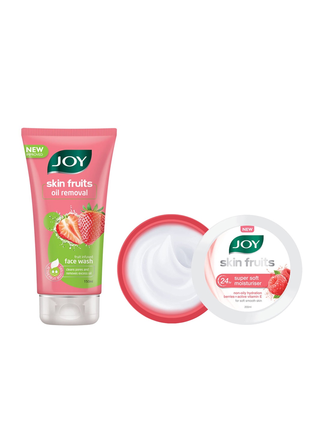 

JOY Skin Fruits 24Hr Super Soft Moisturizer 200ml & Oil Removal Face Wash 150ml, White