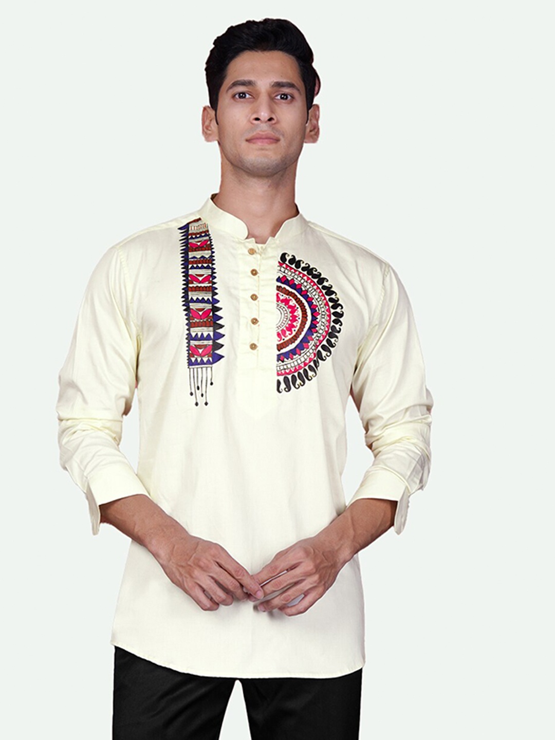 

FRENCH CROWN Standard Ethnic Motif Printed Casual Shirt, Cream