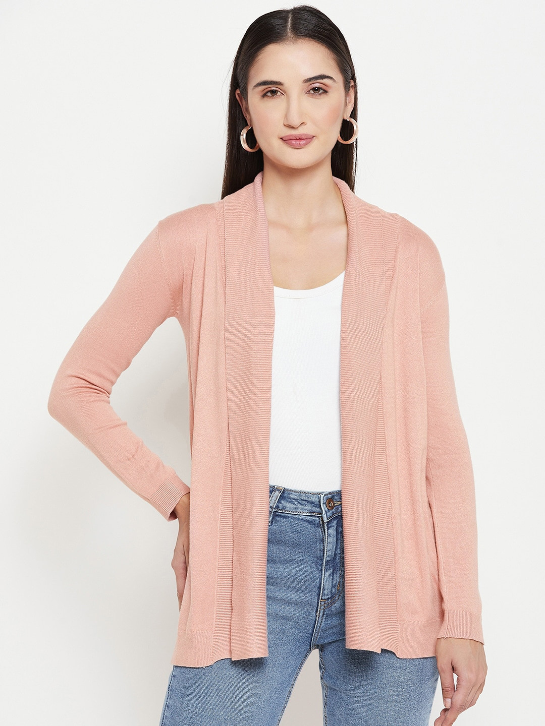 

Madame Shawl Collar Long Sleeves Acrylic Front-Open Sweater, Peach
