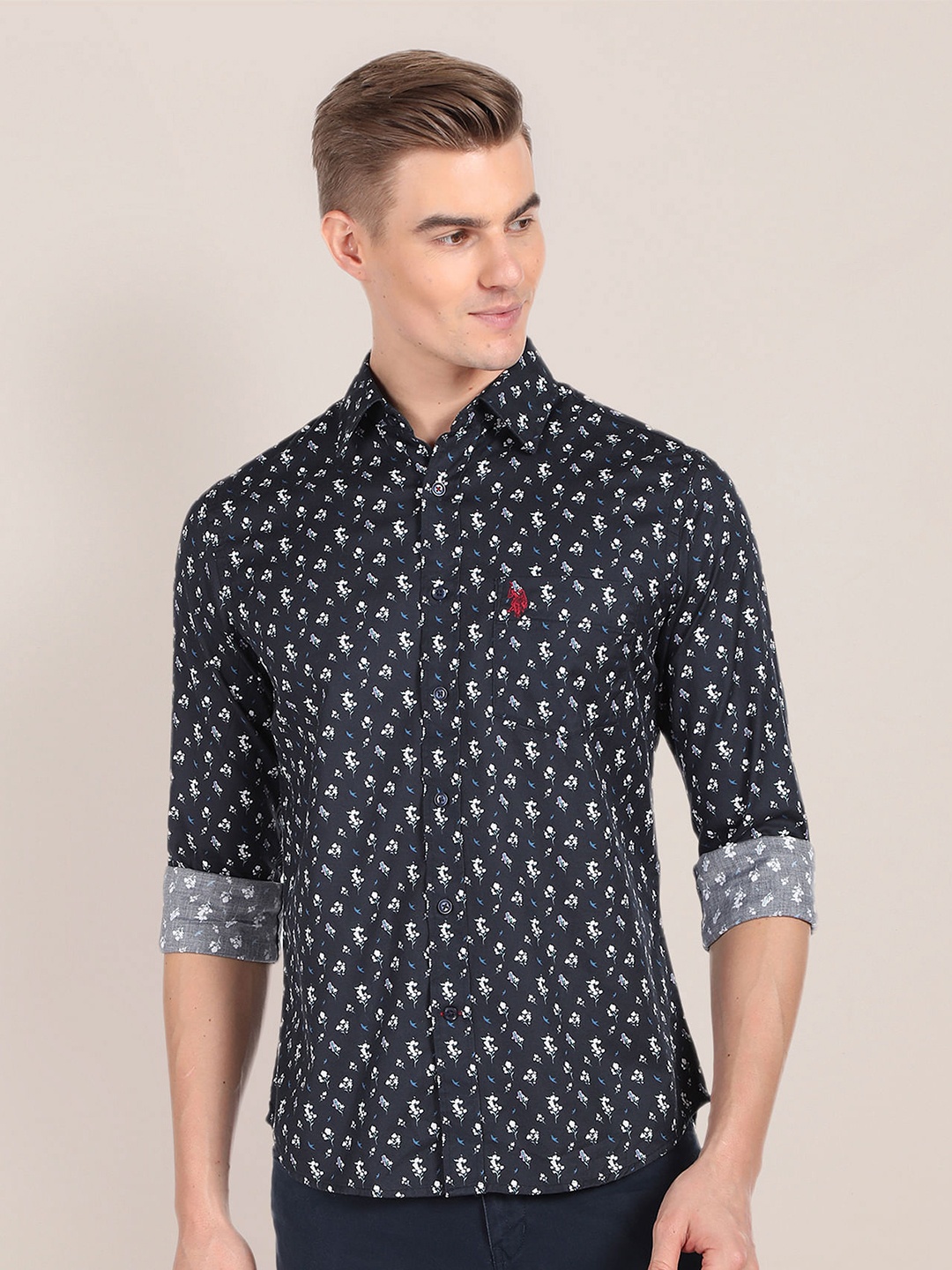 

U.S. Polo Assn. Floral Printed Pure Cotton Casual Shirt, Navy blue