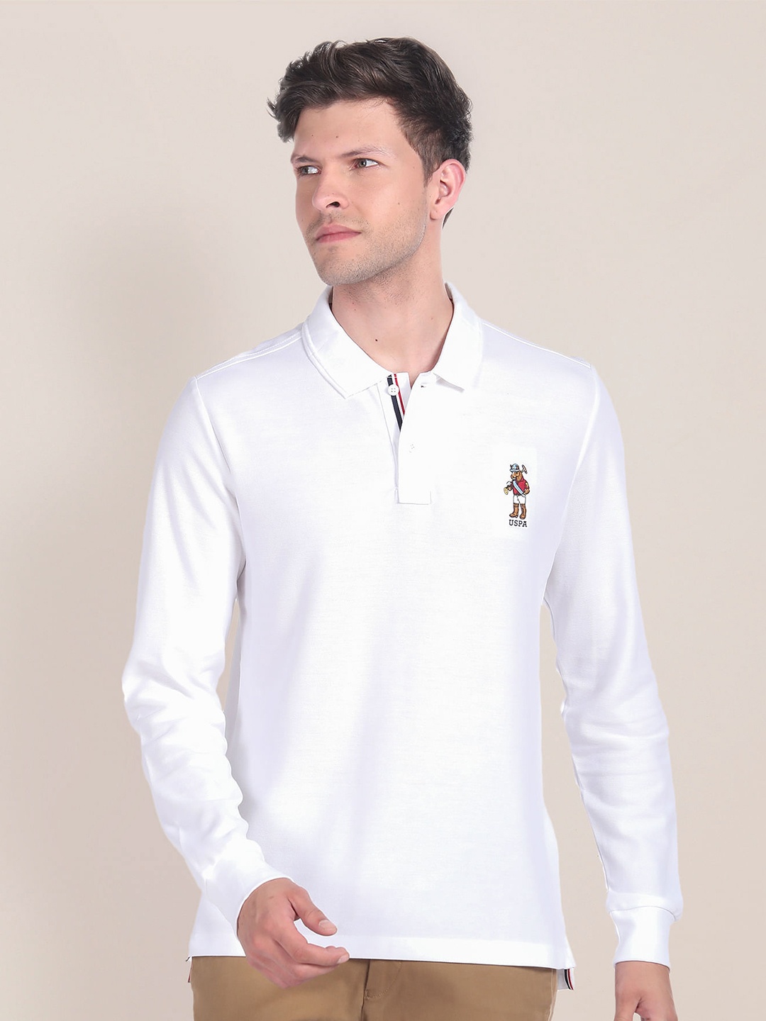 

U.S. Polo Assn. Polo Collar Long Sleeves Casual Pure Cotton T-shirt, White