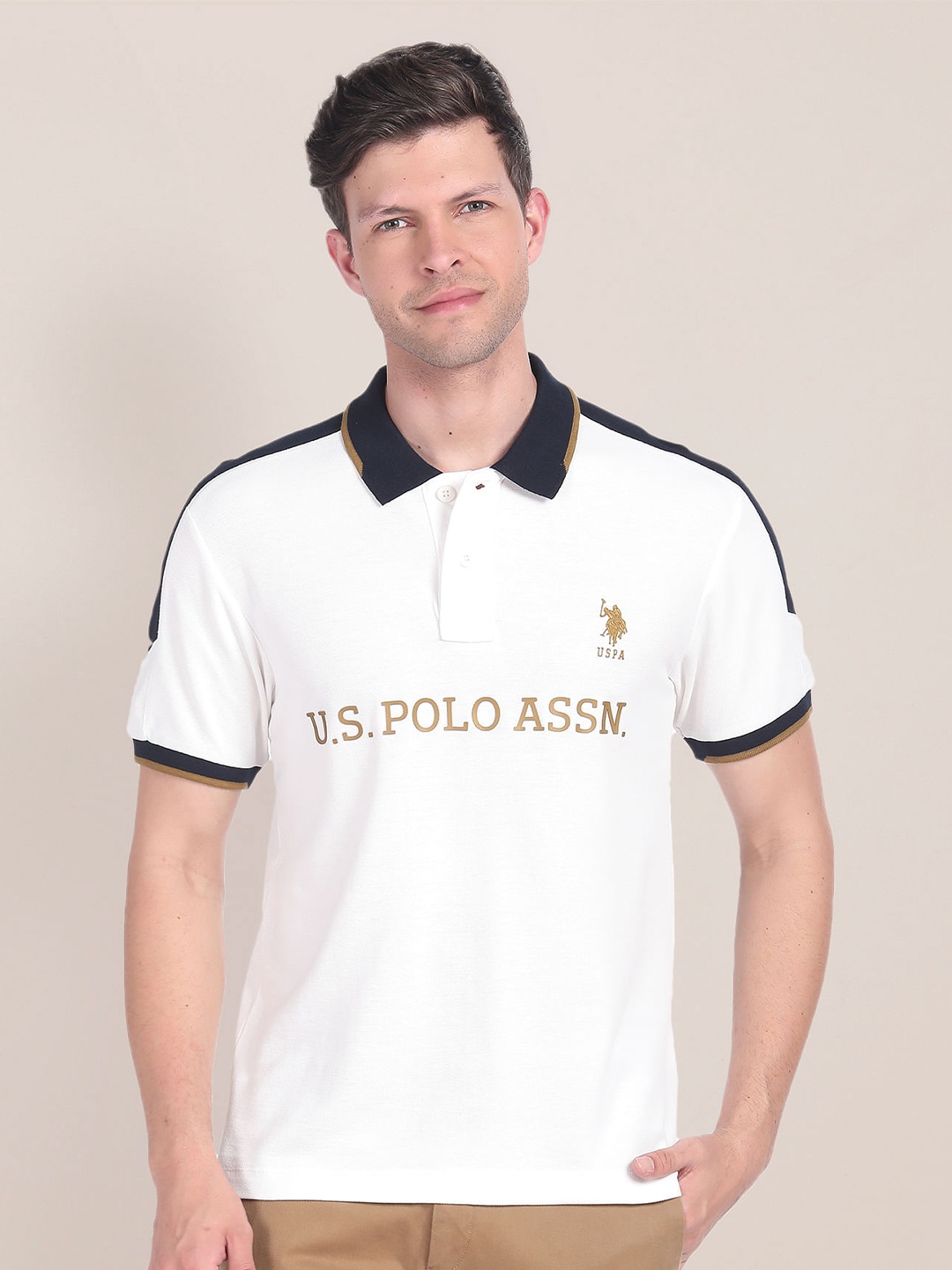 

U.S. Polo Assn. Typography Printed Polo Collar Pure Cotton T-shirt, White