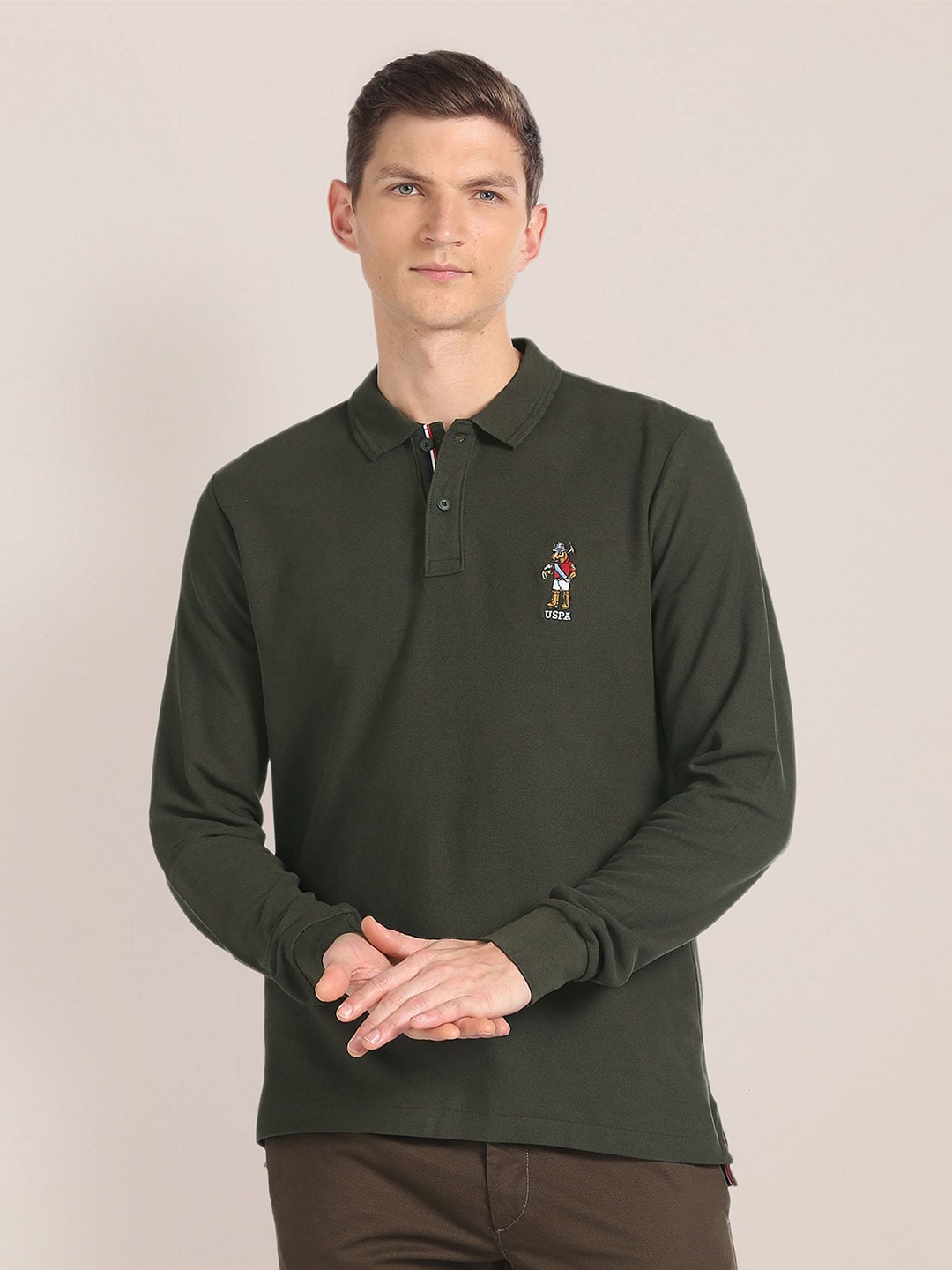 

U.S. Polo Assn. Polo Collar Slim Fit Long Sleeves T-shirt, Olive