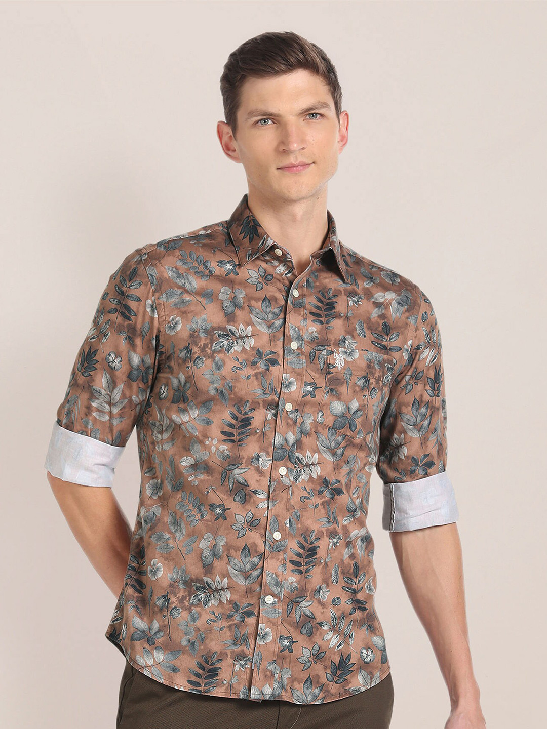

U.S. Polo Assn. Floral Printed Pure Cotton Casual Shirt, Brown