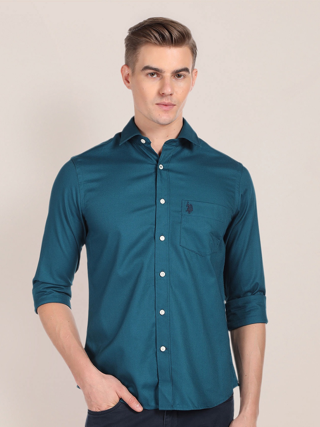 

U.S. Polo Assn. Cutaway Collar Pure Cotton Casual Shirt, Green