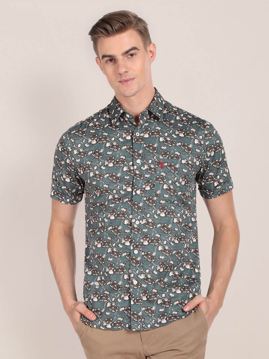 

U.S. Polo Assn. Floral Printed Cotton Casual Shirt, Olive
