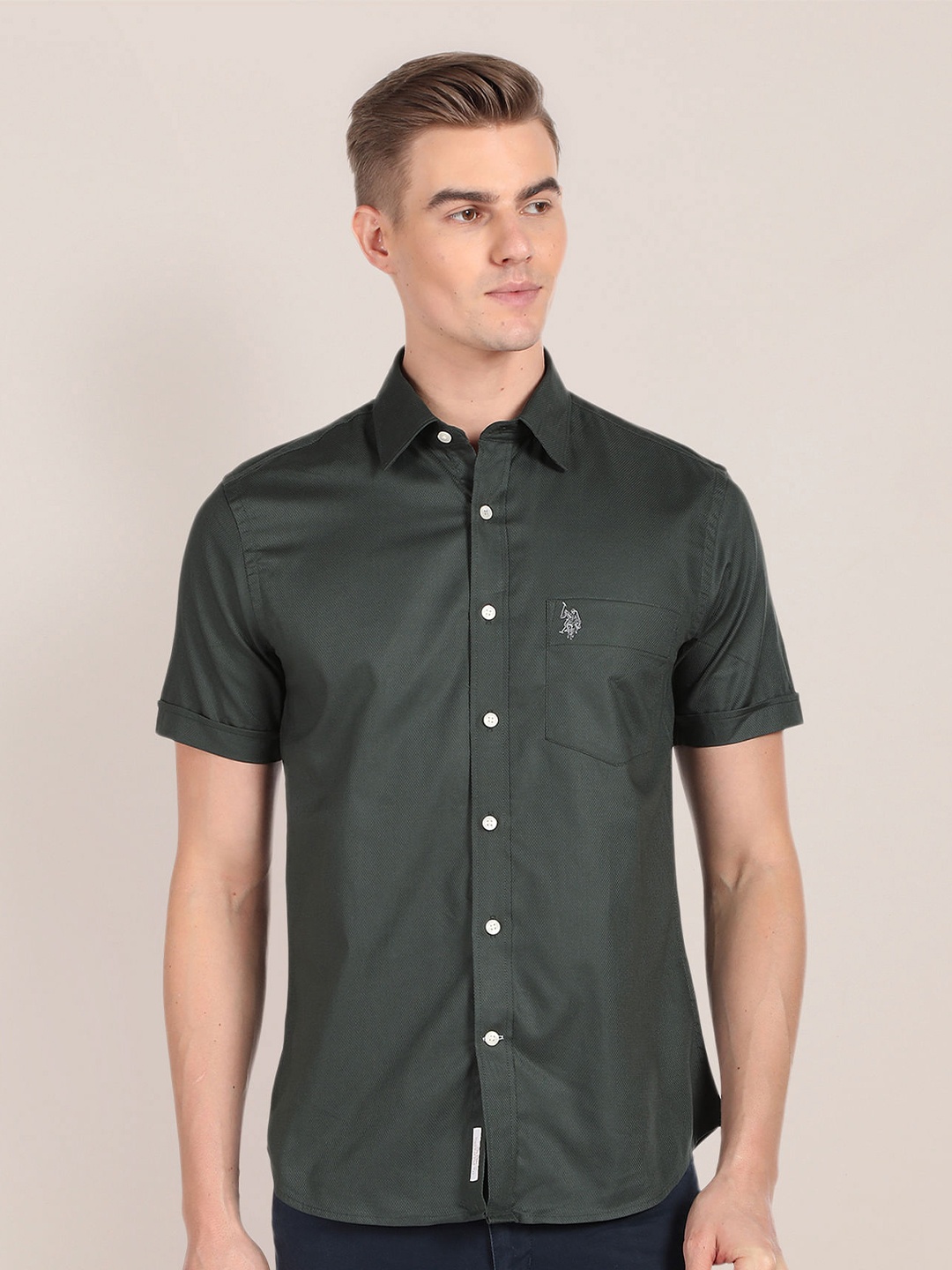

U.S. Polo Assn. Cutaway Collar Pure Cotton Casual Shirt, Green