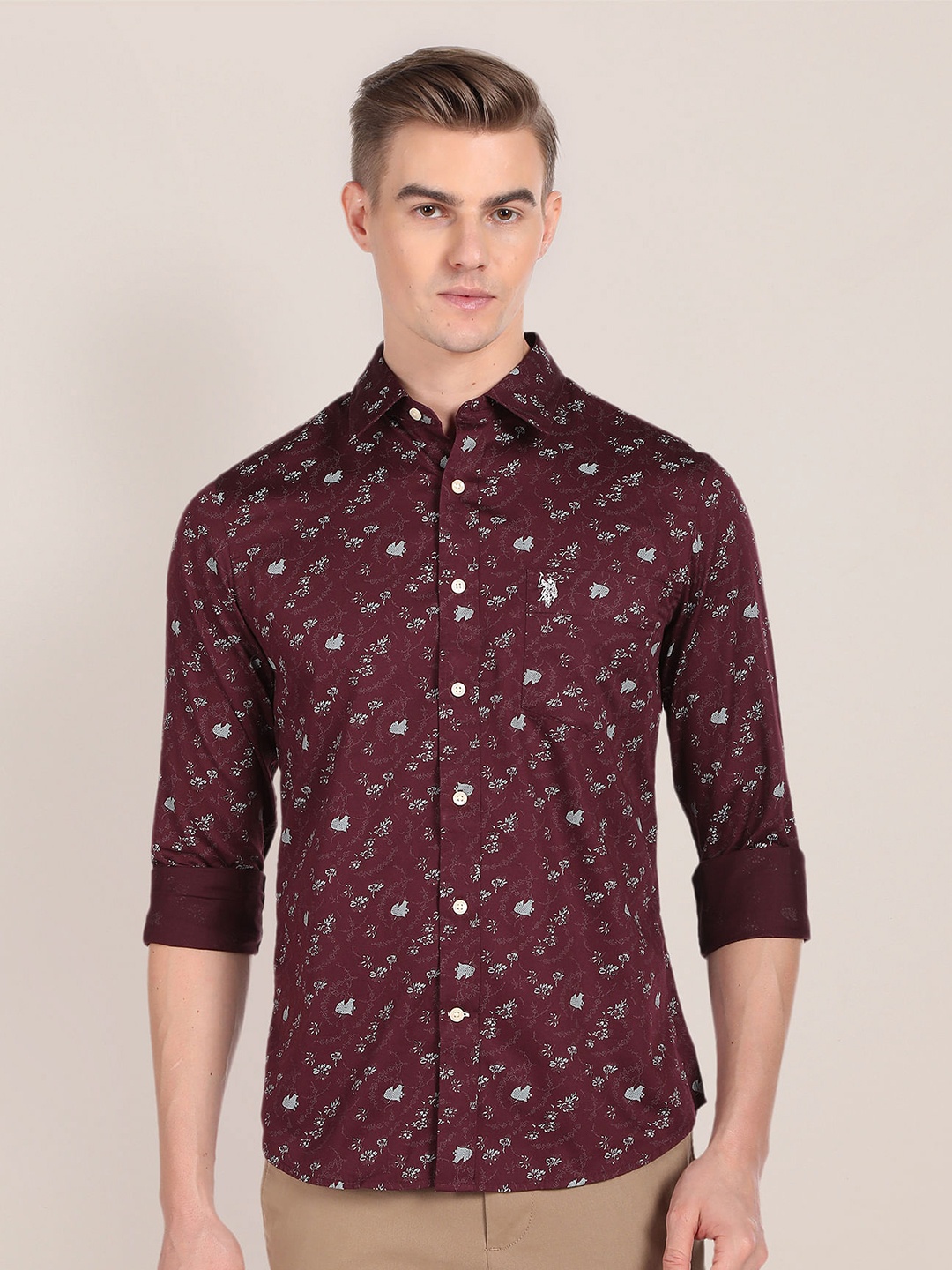 

U.S. Polo Assn. Abstract Printed Cotton Casual Shirt, Burgundy