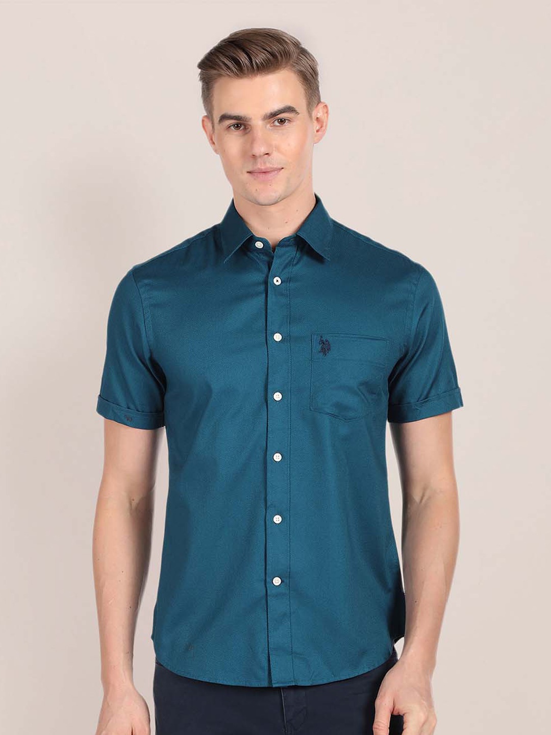 

U.S. Polo Assn. Spread Collar Pure Cotton Casual Shirt, Green