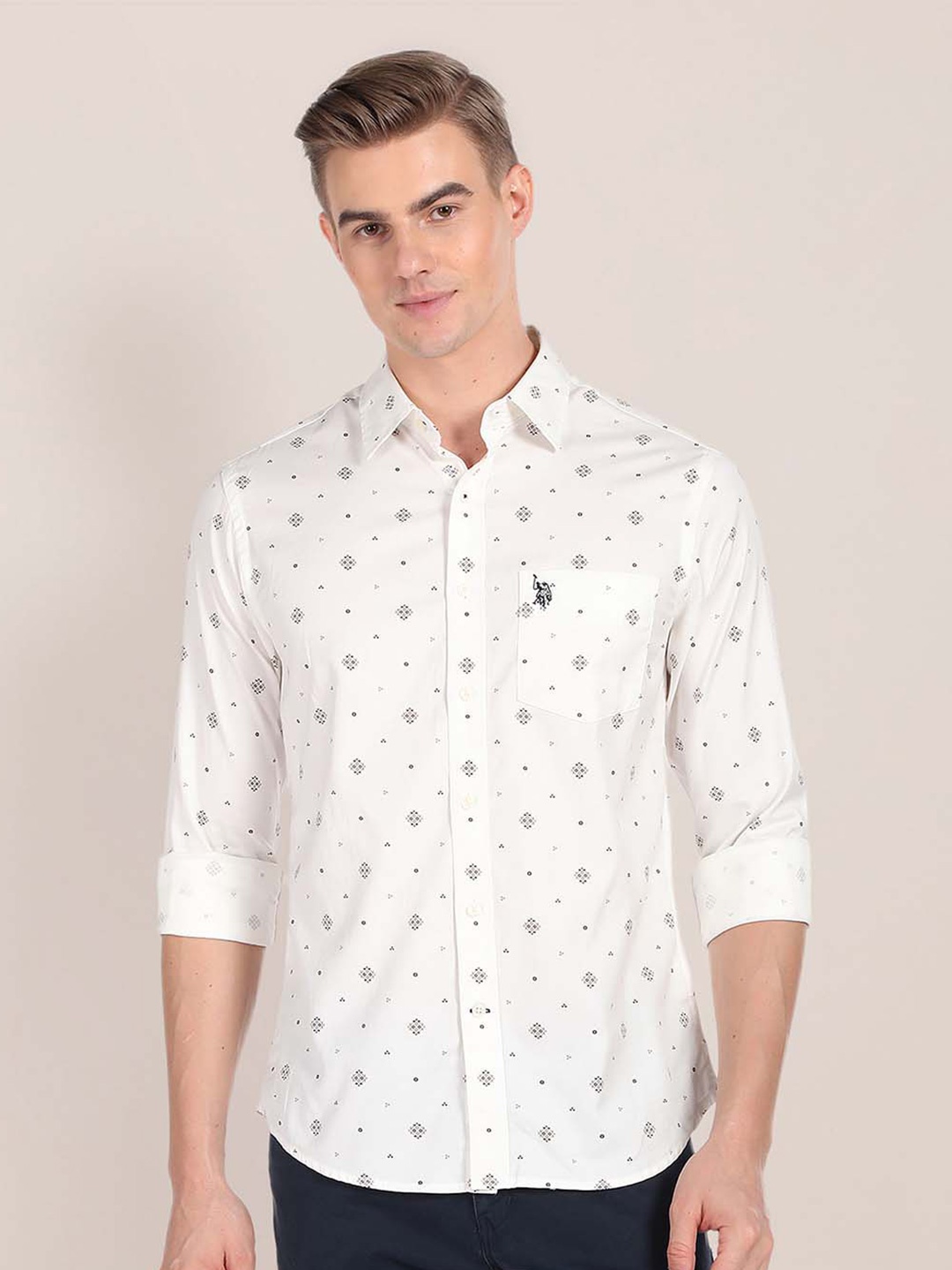 

U.S. Polo Assn. Conversational Printed Pure Cotton Shirt, White