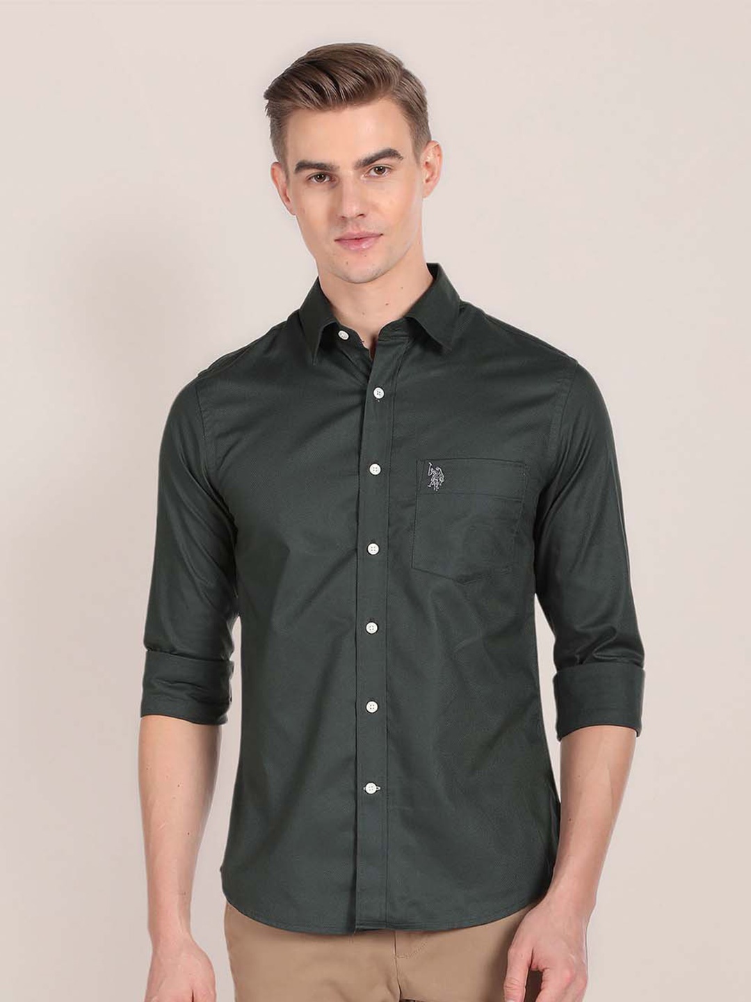 

U.S. Polo Assn. Cutaway Collar Pure Cotton Shirt, Green